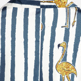 Hawaiian Short-Sleeve Shirt, Tropical Flamingo, Navy, Striped Print, Pocket