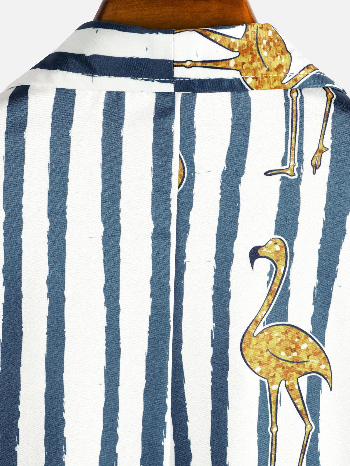 Hawaiian Short-Sleeve Shirt, Tropical Flamingo, Navy, Striped Print, Pocket