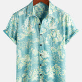 Button-Up Short Sleeve Shirt with Retro Botanical Print