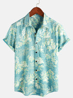 Button-Up Short Sleeve Shirt with Retro Botanical Print