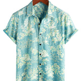 Cotton Shirt with Short Sleeves with Vintage Hawaiian Floral Pattern for Men