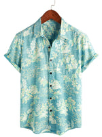 Cotton Shirt with Short Sleeves with Vintage Hawaiian Floral Pattern for Men