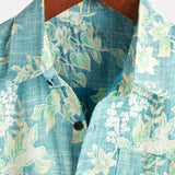 Button-Up Short Sleeve Shirt with Retro Botanical Print