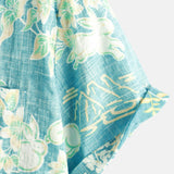 Button-Up Short Sleeve Shirt with Retro Botanical Print