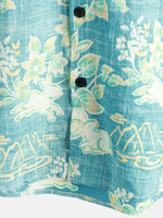 Button-Up Short Sleeve Shirt with Retro Botanical Print