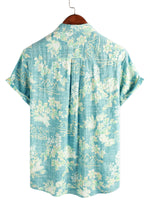 Cotton Shirt with Short Sleeves with Vintage Hawaiian Floral Pattern for Men