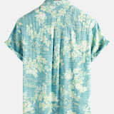 Button-Up Short Sleeve Shirt with Retro Botanical Print