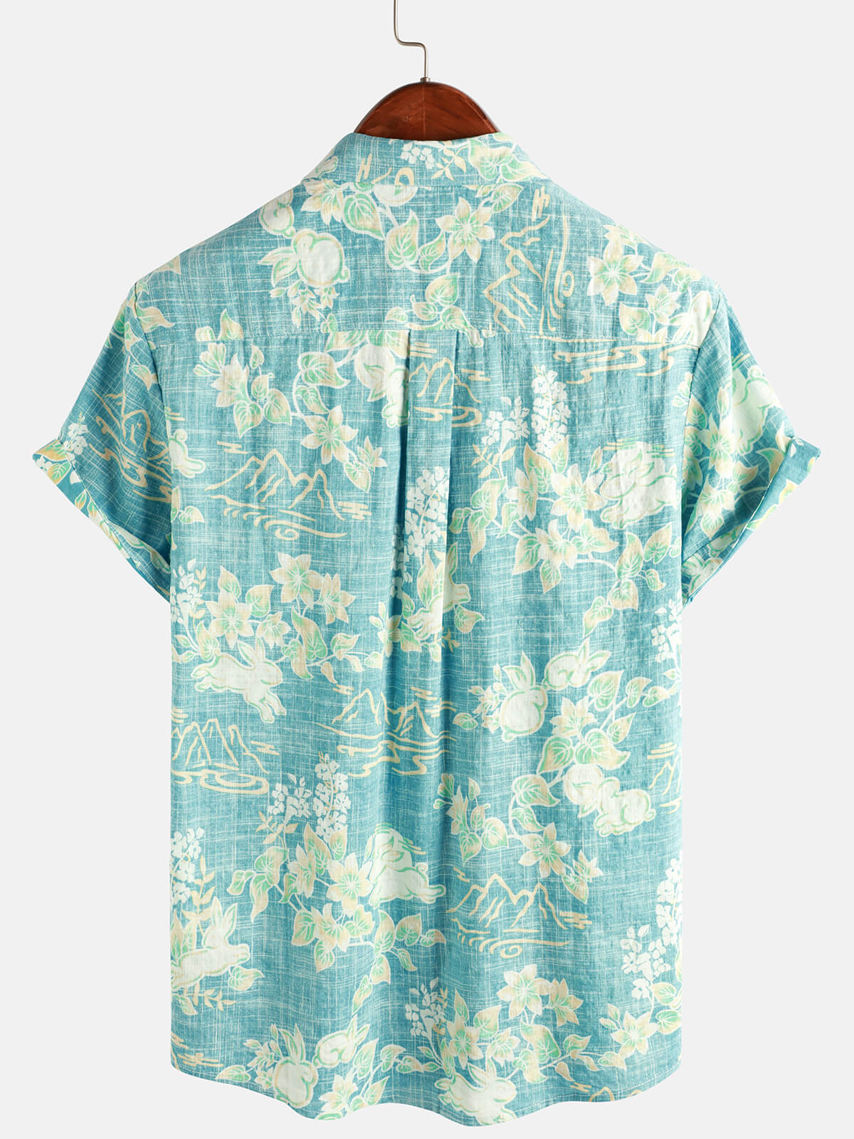 Button-Up Short Sleeve Shirt with Retro Botanical Print