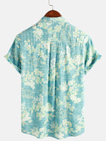 Button-Up Short Sleeve Shirt with Retro Botanical Print