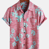 Vintage Red Floral Button-Up Hawaiian Tropical Beach Short Sleeve Shirt