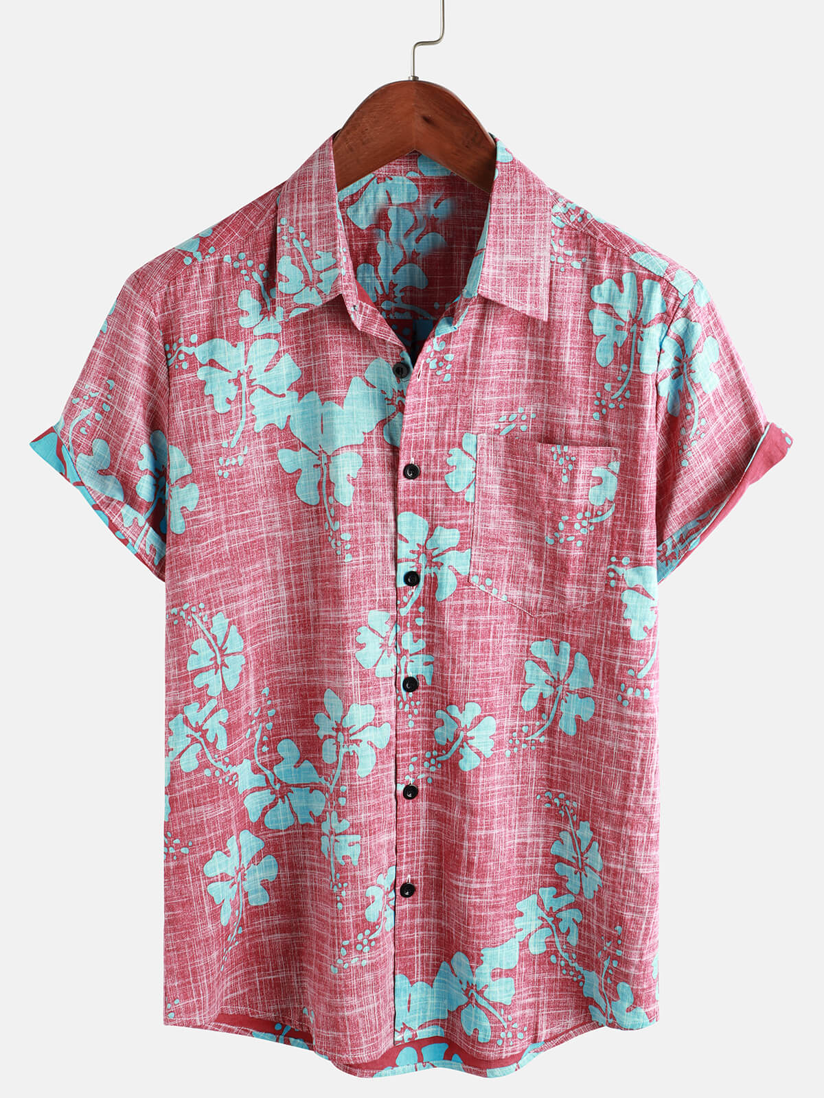 Vintage Red Floral Button-Up Hawaiian Tropical Beach Short Sleeve Shirt