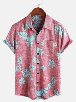 Vintage Red Floral Button-Up Hawaiian Tropical Beach Short Sleeve Shirt