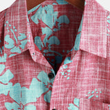 Vintage Red Floral Button-Up Hawaiian Tropical Beach Short Sleeve Shirt