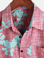 Vintage Red Floral Button-Up Hawaiian Tropical Beach Short Sleeve Shirt