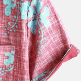 Vintage Red Floral Button-Up Hawaiian Tropical Beach Short Sleeve Shirt