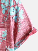 Vintage Red Floral Button-Up Hawaiian Tropical Beach Short Sleeve Shirt