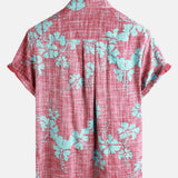 Vintage Red Floral Button-Up Hawaiian Tropical Beach Short Sleeve Shirt