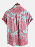 Vintage Red Floral Button-Up Hawaiian Tropical Beach Short Sleeve Shirt