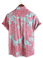 Men's Hawaiian-Style Cotton Short-Sleeve Shirt in Red Floral Pattern