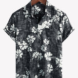 Vintage Black Floral Hawaiian Tropical Beach Short Sleeve Shirt