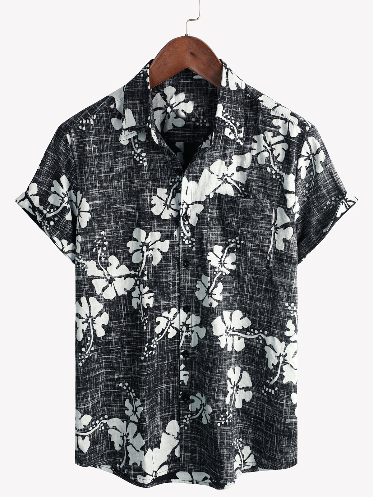 Vintage Black Floral Hawaiian Tropical Beach Short Sleeve Shirt