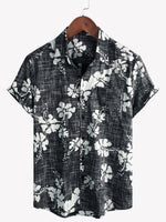Vintage Black Floral Hawaiian Tropical Beach Short Sleeve Shirt