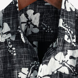 Vintage Black Floral Hawaiian Tropical Beach Short Sleeve Shirt