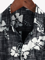 Vintage Black Floral Hawaiian Tropical Beach Short Sleeve Shirt