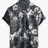 Vintage Black Floral Hawaiian Tropical Beach Short Sleeve Shirt