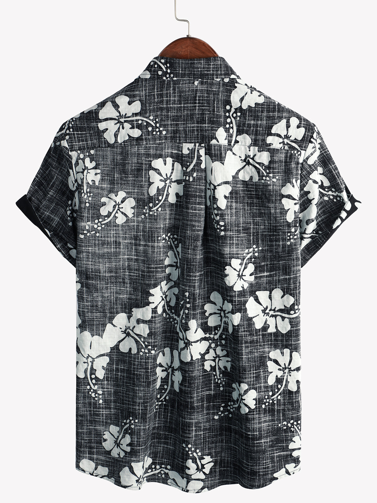 Vintage Black Floral Hawaiian Tropical Beach Short Sleeve Shirt