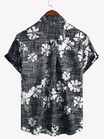 Vintage Black Floral Hawaiian Tropical Beach Short Sleeve Shirt