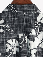 Vintage Black Floral Hawaiian Tropical Beach Short Sleeve Shirt
