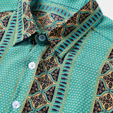 Retro Floral Stripe Button-Up Lightweight Summer Short Sleeve Shirt