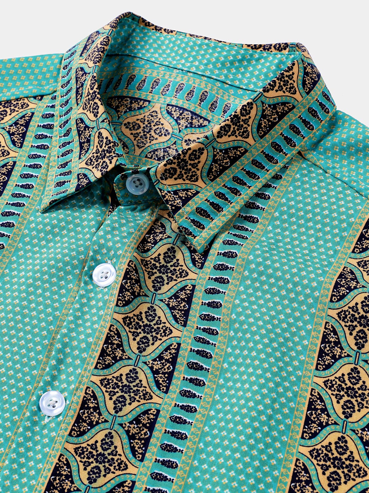 Retro Floral Stripe Button-Up Lightweight Summer Short Sleeve Shirt