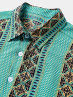 Retro Floral Stripe Button-Up Lightweight Summer Short Sleeve Shirt