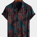 Retro Abstract Tropical Palm Print Short Sleeve Shirt