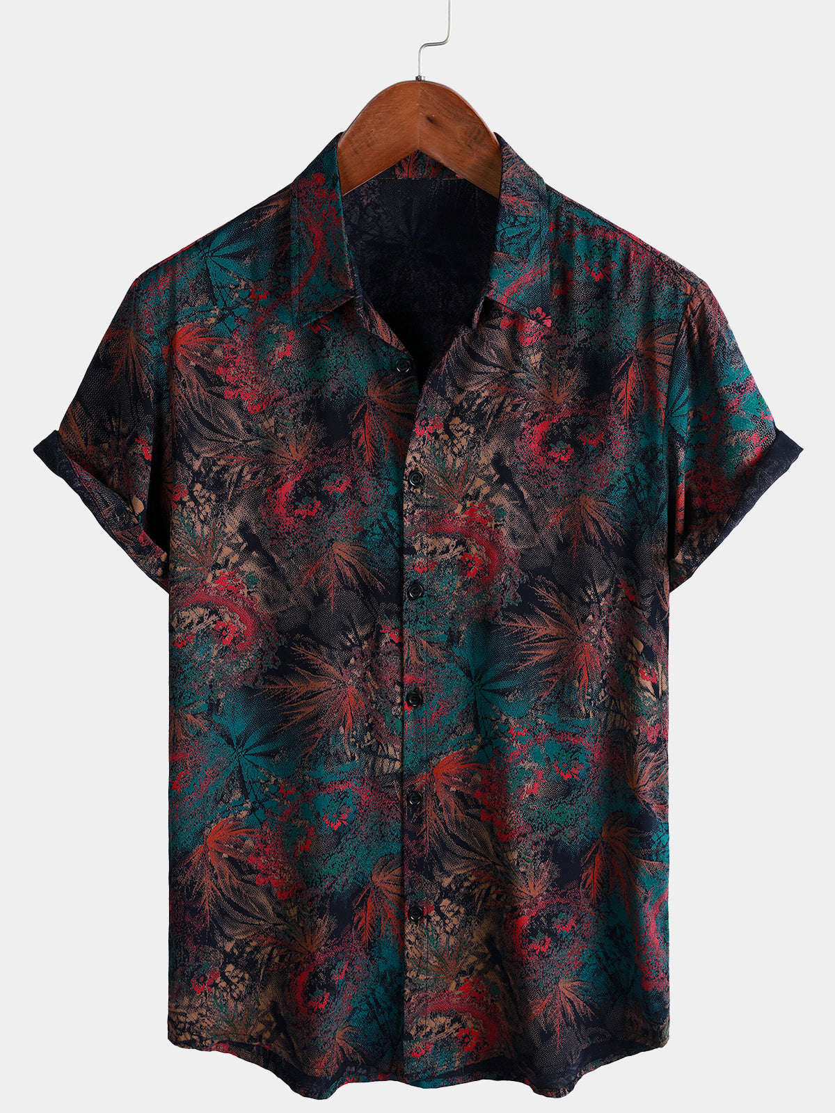 Retro Abstract Tropical Palm Print Short Sleeve Shirt