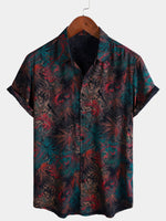 Retro Abstract Tropical Palm Print Short Sleeve Shirt