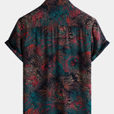 Retro Abstract Tropical Palm Print Short Sleeve Shirt