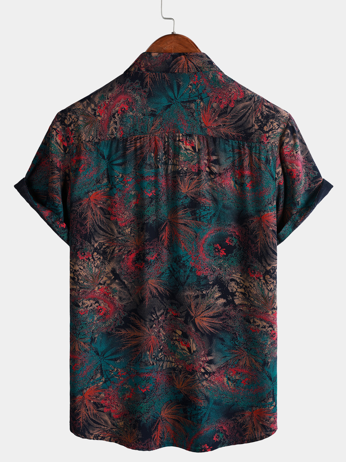 Retro Abstract Tropical Palm Print Short Sleeve Shirt