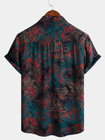 Retro Abstract Tropical Palm Print Short Sleeve Shirt