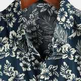 Tropical Blue Leaves Button-Up Short-Sleeve Beach Shirt, Aloha Resort