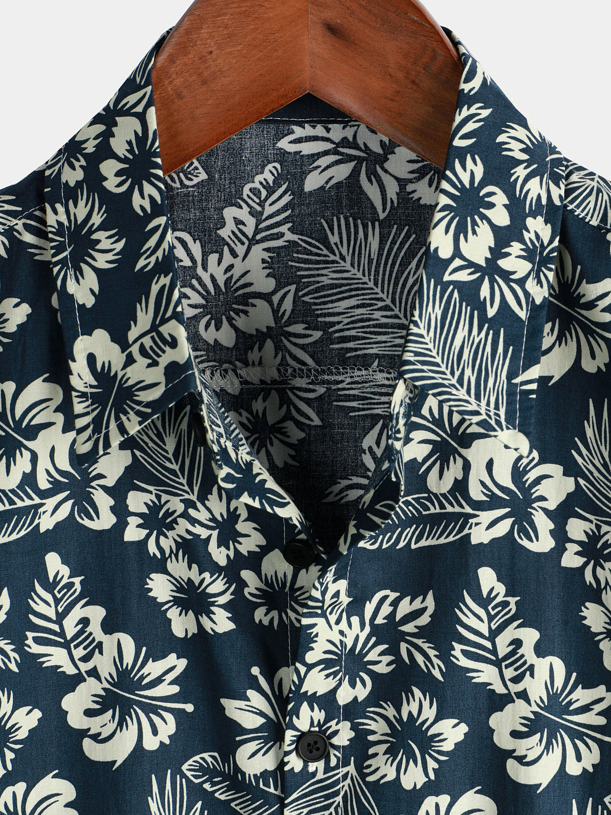 Tropical Blue Leaves Button-Up Short-Sleeve Beach Shirt, Aloha Resort