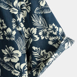 Tropical Blue Leaves Button-Up Short-Sleeve Beach Shirt, Aloha Resort