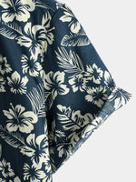 Tropical Blue Leaves Button-Up Short-Sleeve Beach Shirt, Aloha Resort