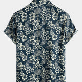 Tropical Blue Leaves Button-Up Short-Sleeve Beach Shirt, Aloha Resort