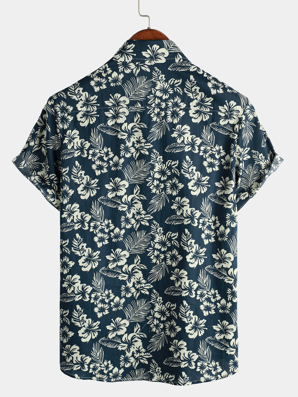 Tropical Blue Leaves Button-Up Short-Sleeve Beach Shirt, Aloha Resort