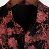 Red and Black Retro Floral Button-Up Beach Shirt
