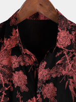 Red and Black Retro Floral Button-Up Beach Shirt