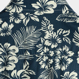 Tropical Blue Leaves Button-Up Short-Sleeve Beach Shirt, Aloha Resort